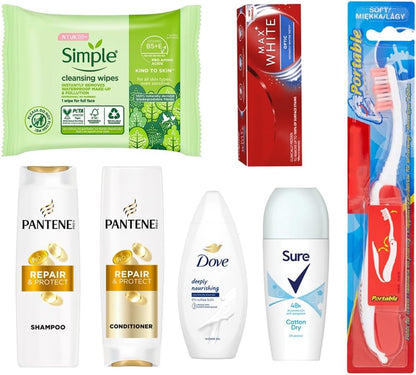 Womens Mini Travel Toiletries Set - Essentials for Hospital, Materinty, Camping, Holiday &amp; Vacation, Travel Size Toiletries Under 100ml, Clear Travel Bag, Mini Toiletries, Airport Security Approved