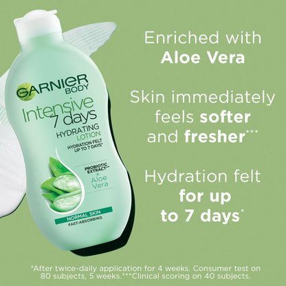 Garnier Intensive 7 Days Aloe Vera &amp; Probiotic Extract Body Lotion 400ml, Hydrating and Refreshing Moisturiser, Up to 7 Days Hydration, For Normal Skin, Fast Absorbing &amp; Non Greasy