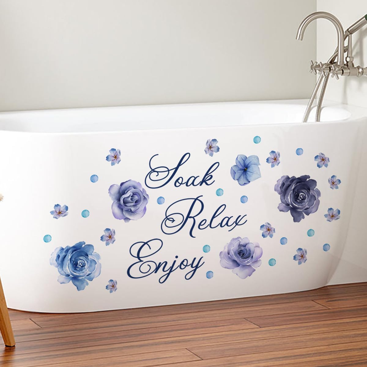 Soak Relax Enjoy Wall Sticker -Inspirational Quotes Decals, Waterproof Rose Flower Wall Art for Home Bathroom Decor 30 * 60 cm (Purple)