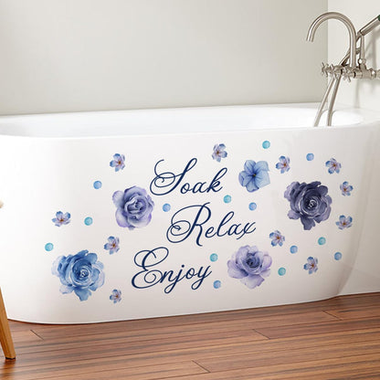 Soak Relax Enjoy Wall Sticker -Inspirational Quotes Decals, Waterproof Rose Flower Wall Art for Home Bathroom Decor 30 * 60 cm (Purple)