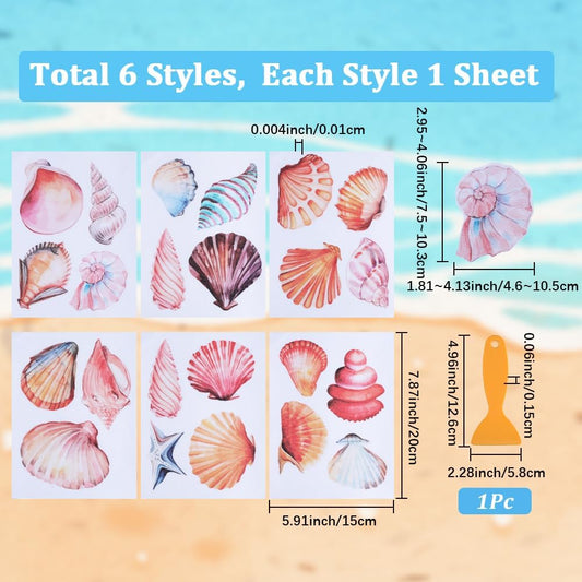 6 Pages Bathtub Sea Stickers Bulk Non Slip Bathtub Stickers with Scraper Plastic Adhesive Ocean Animal Conch Pattern Slippery Floor Decal for Shower and Bath Tub Home Decorations Gift Adults