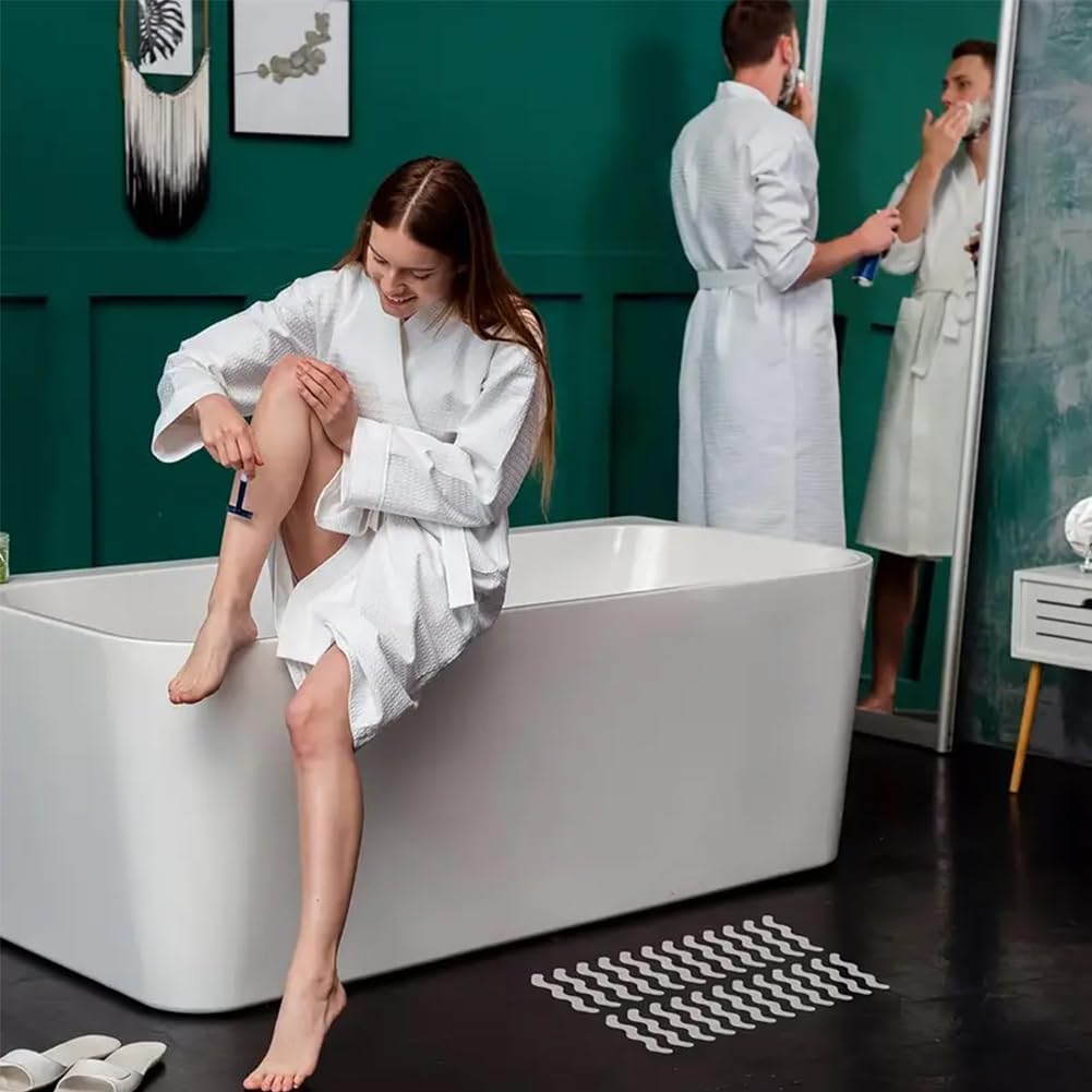 24 Pcs Non Slip Strip Stickers for Bath and Shower, Wa-ve Anti-Slip Strip with Scraper, Non Slip Bathtub Stickers for Stairs, Shower Room, Slippery Surfaces, Sauna, Kitchen (White)