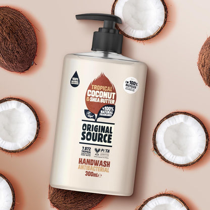 Original Source Coconut and Shea Butter Handwash with 100% Natural Fragrance, Vegan Handwash, Antibacterial, Natural Moisturisers, Multipack of 6 x 300 ml