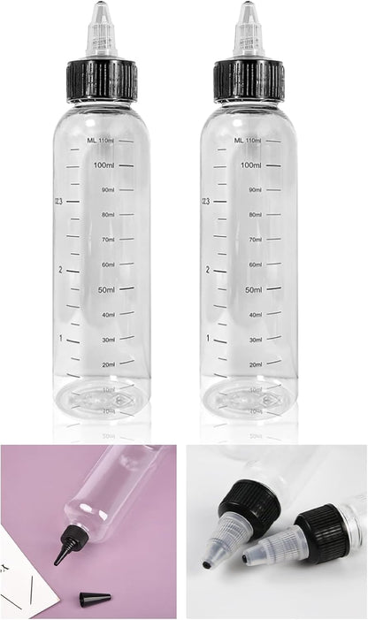 2pcs Hair Oil Applicator Bottle,Squeeze Oil Applicator Bottle,110ml Hair Dye NozzleBottle HairColor SqueezeBottle with Scale Ratio Measurement Refillable Empty Liquid Container for Salon HairCare