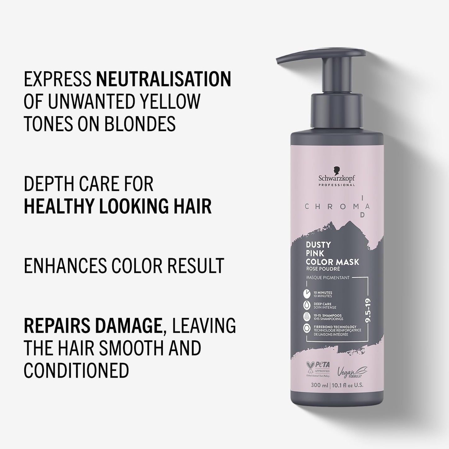 Schwarzkopf Professional CHROMA ID Bonding Color Mask Semi Permanent Mix And Tone Color System Toning Enhancing Refreshing Intense Care Deep Conditioning Shine Vegan Formula 9,5-19 Dusty Pink 300 ml