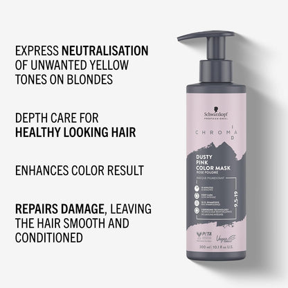 Schwarzkopf Professional CHROMA ID Bonding Color Mask Semi Permanent Mix And Tone Color System Toning Enhancing Refreshing Intense Care Deep Conditioning Shine Vegan Formula 9,5-19 Dusty Pink 300 ml