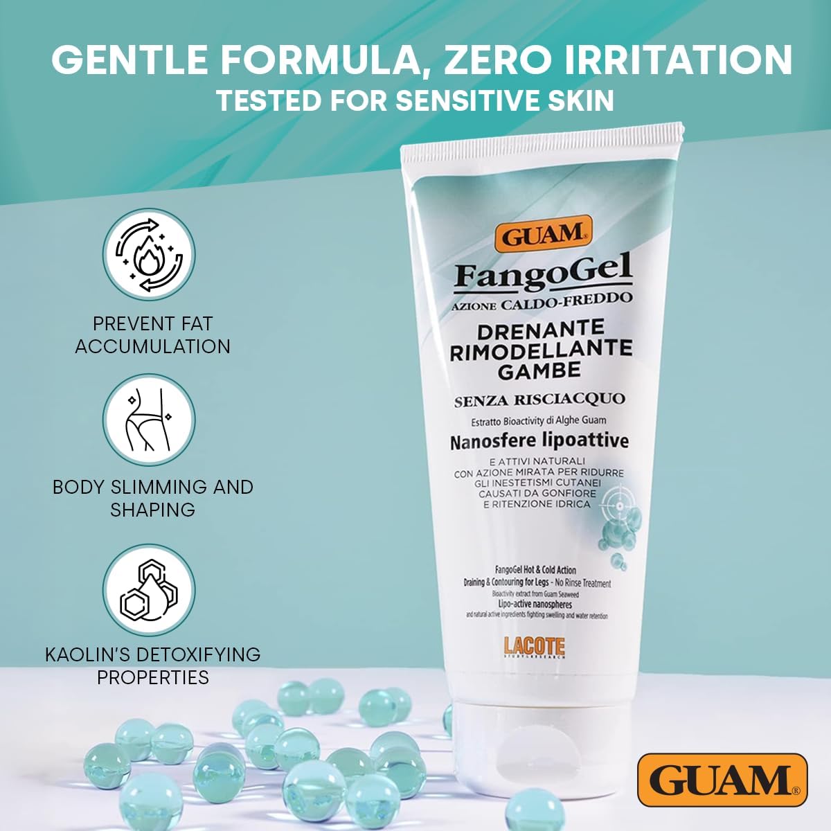 GUAM FangoGel Anti Cellulite Cream for Legs with Hot-Cold Action - 200ml No-Rinse Lipo Active Mud Gel for Skin Firming, Slimming Care, Water Retention and Smoother-Looking Sculpted Legs