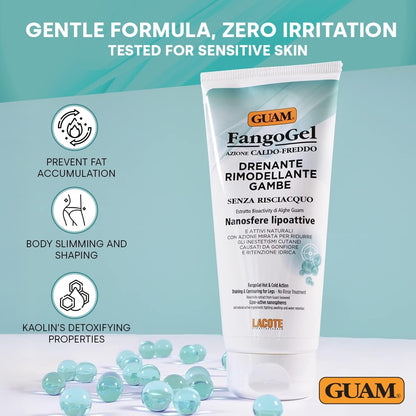 GUAM FangoGel Anti Cellulite Cream for Legs with Hot-Cold Action - 200ml No-Rinse Lipo Active Mud Gel for Skin Firming, Slimming Care, Water Retention and Smoother-Looking Sculpted Legs