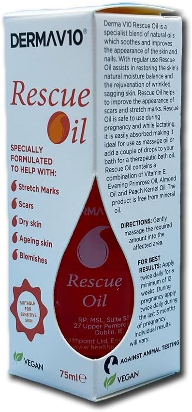 Healthpoint Derma V10 Rescue Oil, Reduce Appearance Of Stretch Marks Scar Tissue, Dry, Dehydrated Skin, After Sun, Ageing, Blemishes, Clinically Tested, Paraben Free, Vegan Friendly, Made In The UK