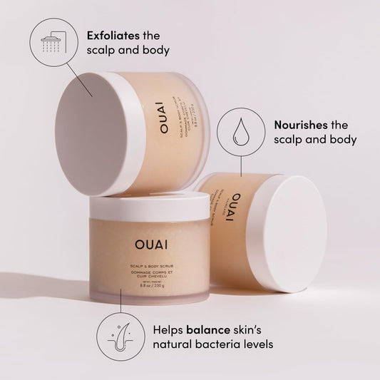 OUAI Scalp &amp; Body Scrub - Melrose Place - Exfoliating Body Polish with Sugar &amp; Coconut Oil Blend for Smooth, Moisturized Skin - Gentle Scalp Exfoliator for Removing Product Build Up (250g)