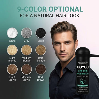 UOYOU Hair Fibres BLACK 27.5g with Pump Applicator – Natural Keratin Hair Building Fibers for Thinning Hair – Undetectable, Sweat- &amp; Wind-Resistant Concealer for Men &amp; Women