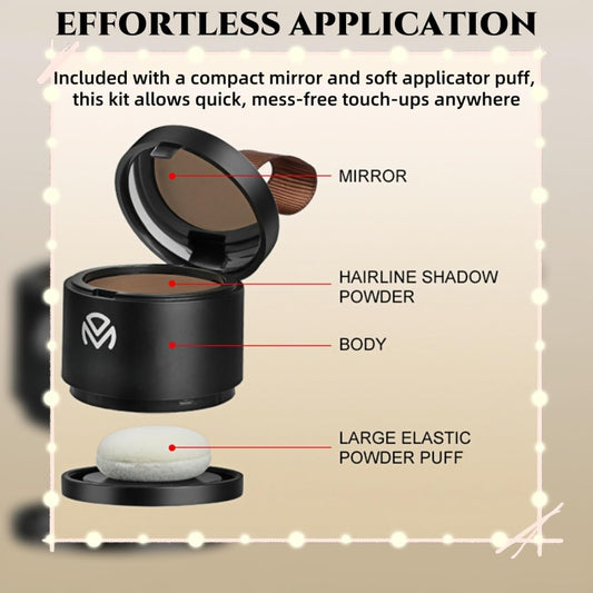 Hairline Powder, Hair Root Touch Up Concealer, Natural Black Hair Root Touch Up Concealer, Bald Spot Concealing Hairs Powder for Women and Men, Includes Mirror &amp; Puff, Windproof &amp; Sweatproof