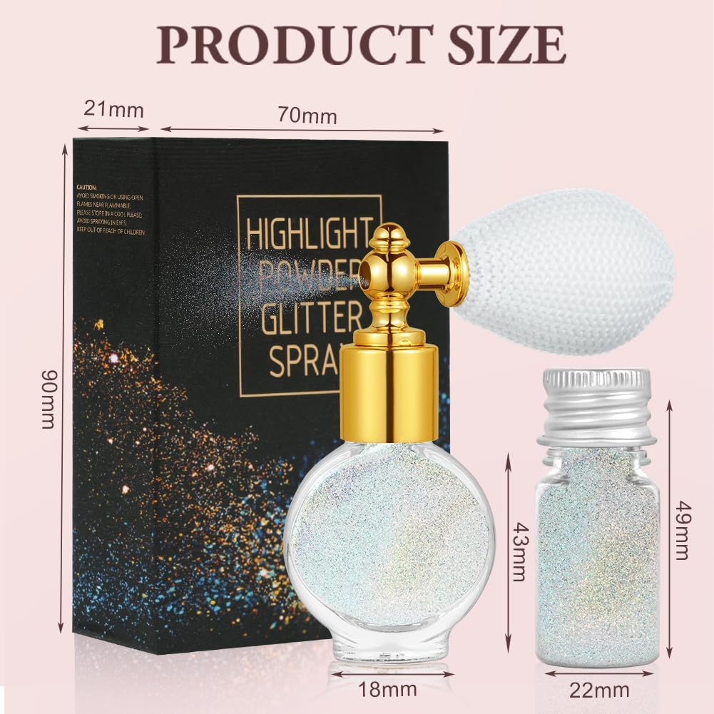 AOOWU Glitter Spray - Shiny Body &amp; Face Highlighter, Shimmer Sparkle Pearl Powder Makeup for Body, Hair, Clothing - Colorful Silver