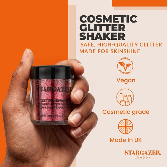 Stargazer Glitzy Body Glitter Shaker Red | Face Body Eyes Hair &amp; Nails Sparkle | Fine Festival Makeup | Cruelty-Free Cosmetic