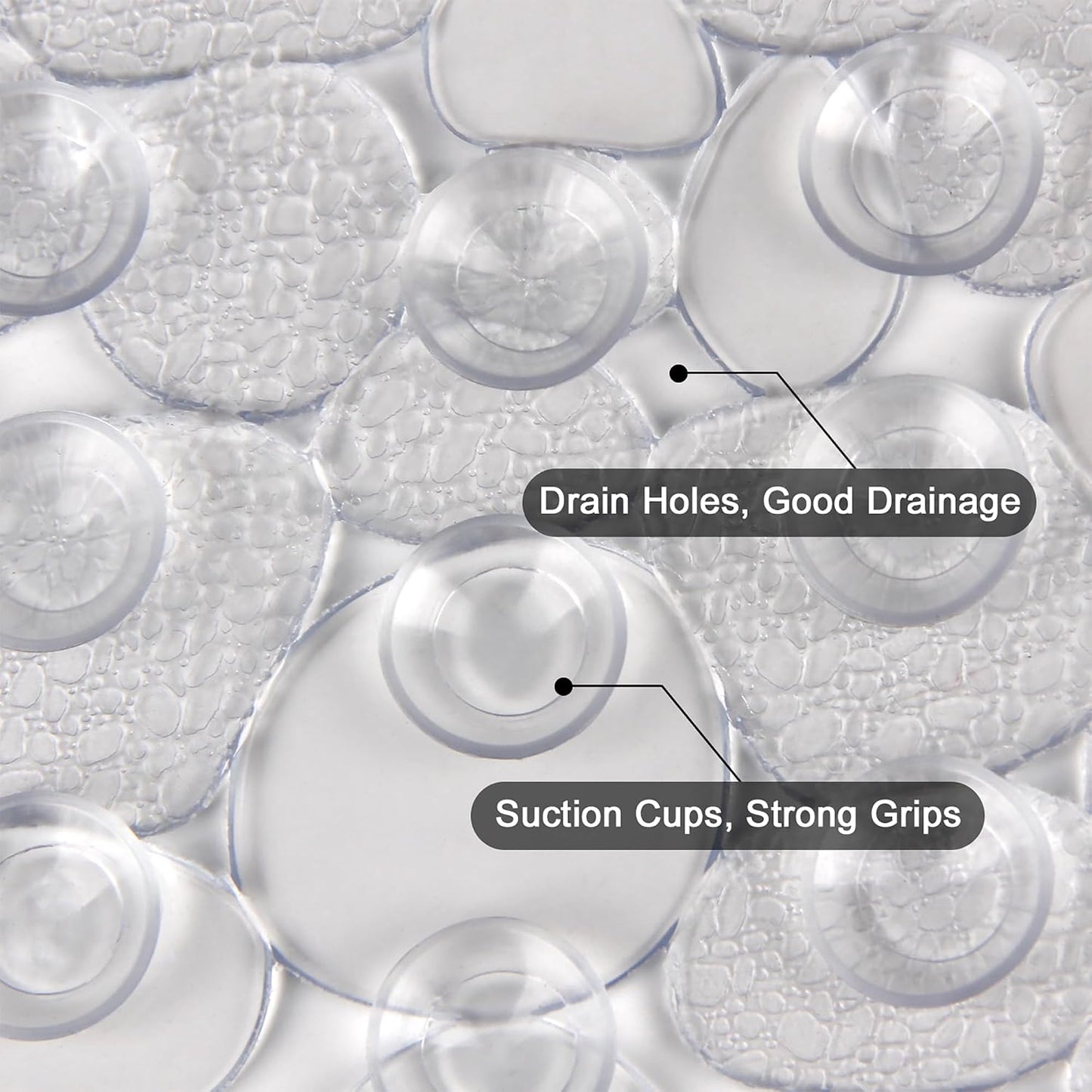 WELTRXE Non Slip Bath Mats for Inside Bath, 69 x 36 cm Clear Pebble Bath Mat Non Slip Anti Mould, Anti Slip Shower Mat, Flexible Oval PVC Bathtub Mat with Suction Cups &amp; Drain Holes, Machine Washable
