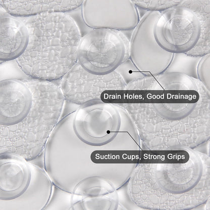 WELTRXE Non Slip Bath Mats for Inside Bath, 69 x 36 cm Clear Pebble Bath Mat Non Slip Anti Mould, Anti Slip Shower Mat, Flexible Oval PVC Bathtub Mat with Suction Cups &amp; Drain Holes, Machine Washable