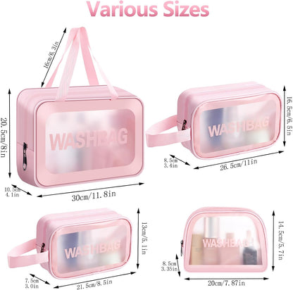 4 Pcs Clear Travel Toiletries Bag for Women, Travel Toiletry Bags Clear Wash Bag for Toiletries, PVC Waterproof Makeup Bag for Women and Girls (Pink)