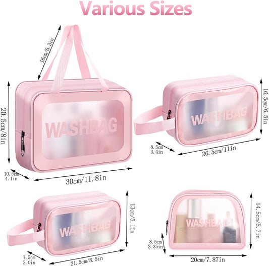 4 Pcs Clear Travel Toiletries Bag for Women, Travel Toiletry Bags Clear Wash Bag for Toiletries, PVC Waterproof Makeup Bag for Women and Girls (Pink)