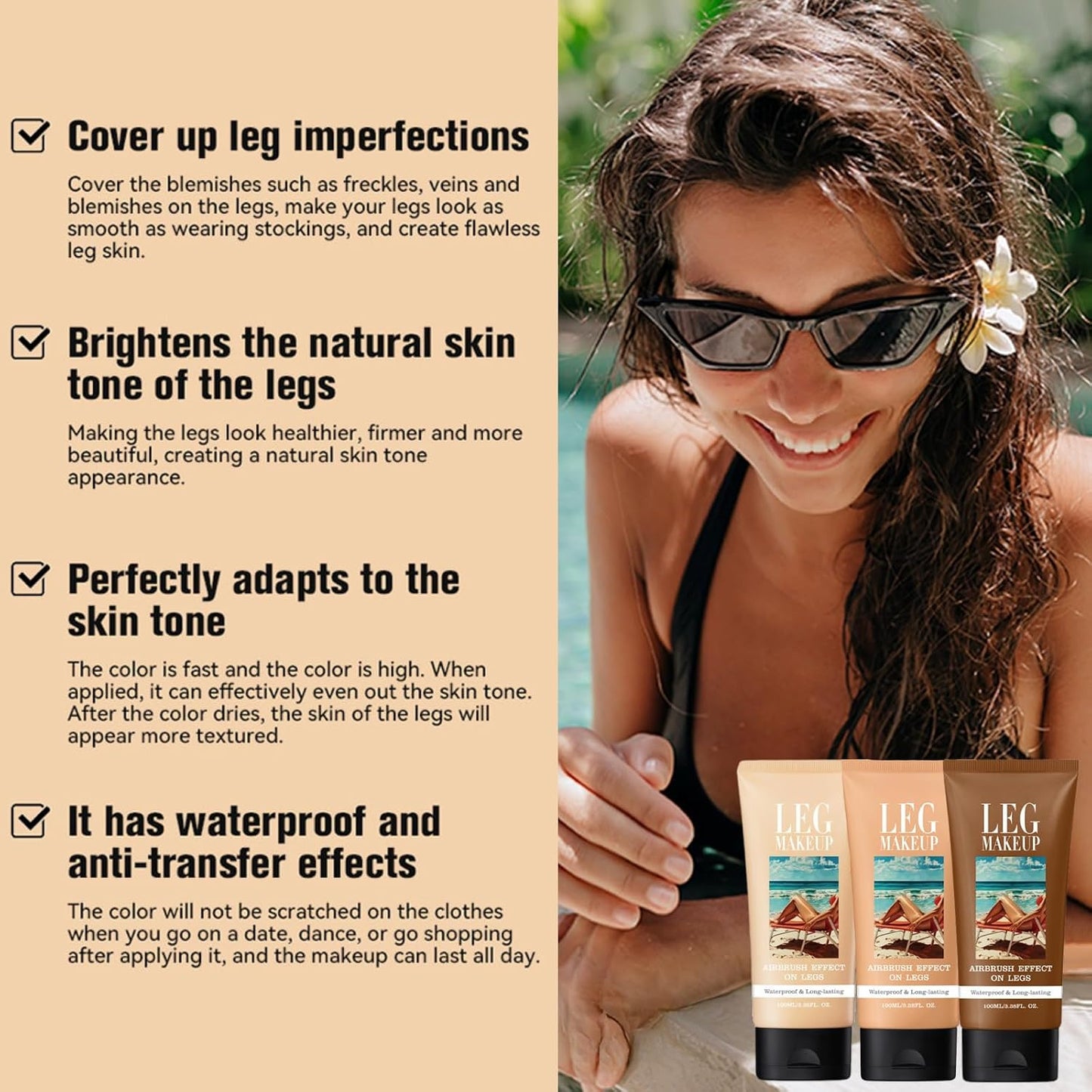 Leg Makeup Concealer Full Coverage,No Transfer Waterproof Cover Varicose Veins Cream,Flawless Leg Makeup Cream To Cover Veins,Long Lasting Body Make up,LegAnd Body Scar Tattoo Cover Up #02