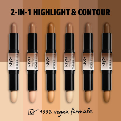 NYX Professional Makeup Wonderstick, Dual-ended Make up Highlight &amp; Contour Stick, On-the-Go Highlight and Contour Stick, Creamy Texture, Shade: Light