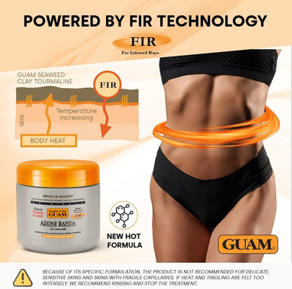 GUAM FIR Anti Cellulite Seaweed Hot Body Mud - 500g Warm Cellulite Remover for Flat Tummy &amp; Waist - Belly Tightening Skin Firming Cream - 15Min Fast Formula to Boost Skin Microcirculation &amp; Elasticity