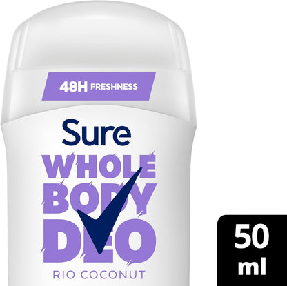 Sure Rio Coconut Whole Body Deodorant women's deodorant stick with a fresh &amp; tropical fragrance for 48-hour odour control 50 ml