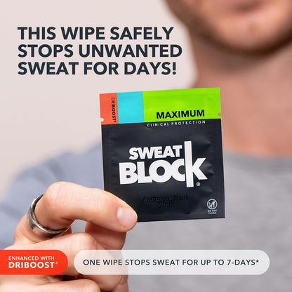 SweatBlock Clinical Strength Deodorant Antiperspirant Wipes - Treat Hyperhidrosis &amp; Excessive Sweat - Men Women &amp; Teens - 7 Days of Sweat Protection Per Wipe - Dermatologist Tested Unscented 10 ct