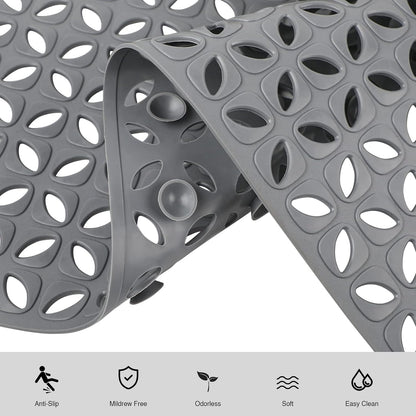 WELTRXE Bathtub Mat, Anti Slip Bathroom Mat, Flexible Rubber Shower Mat, Odorless for Home Hotel, Strong Suction Cups and Drain Hole, Machine Washable, Safe for Elder Kids, 70 x 40cm, Clover, Grey