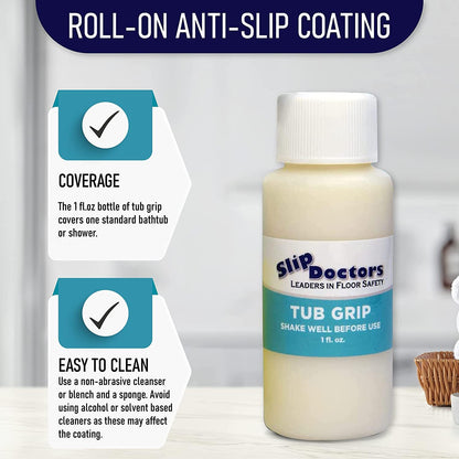 Anti slip Coating for Baths and Showers – Roller Included, Easy Application – Tub Grip by Slip Doctors transparent non slip formula increases traction on fiberglass and acrylic tubs, showers and trays