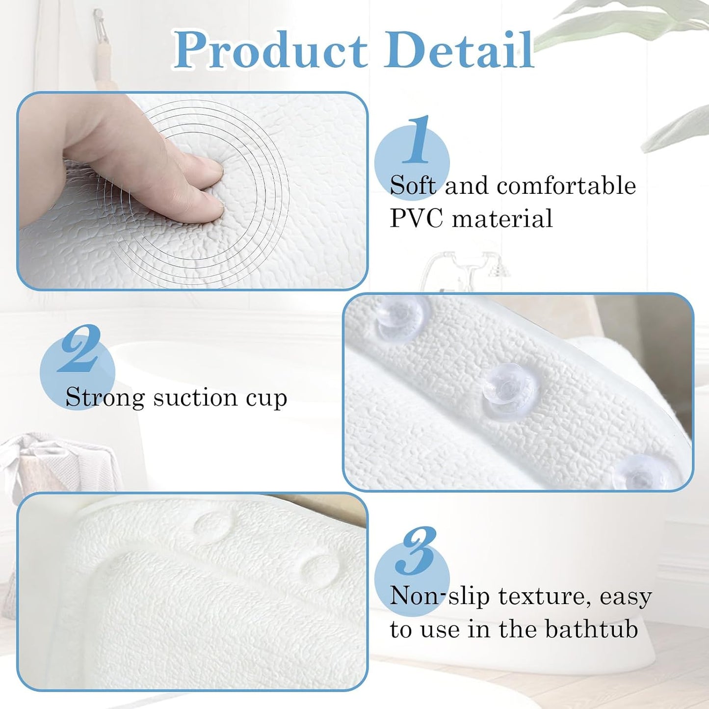 Bath Pillow for Bathtub, 2 Pcs Waterproof Strong Suction Cups Bath Pillows with 1pairs Bath Gloves for Neck and Head