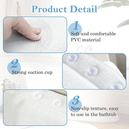 Bath Pillow for Bathtub, 2 Pcs Waterproof Strong Suction Cups Bath Pillows with 1pairs Bath Gloves for Neck and Head