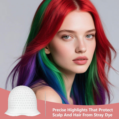 Silicone Highlighting Cap and Hook Needle Kit, Reusable Professional Unisex Hair Streaking Cap, Hair Dyeing/Coloring Hat for Hair Staining, Salon and Home Use