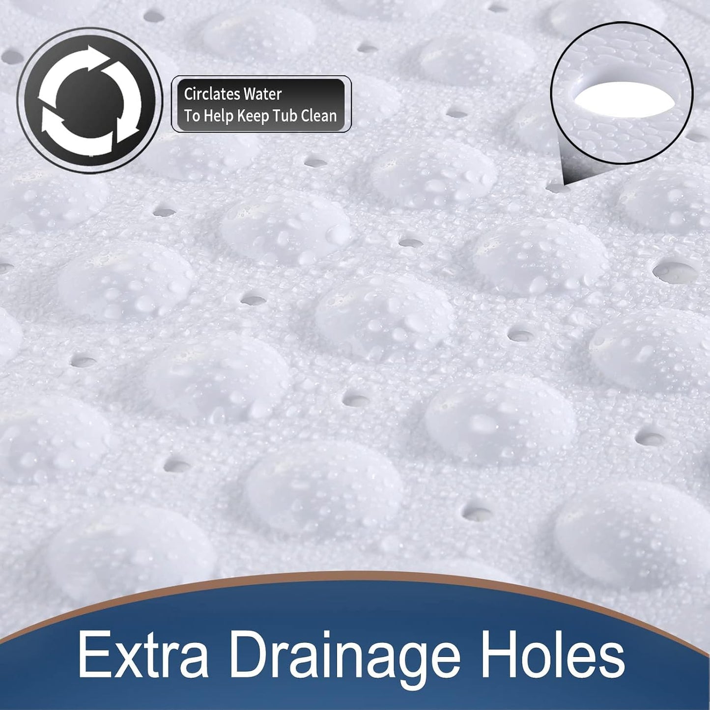 Yimobra Bath Mat 100 x 40 cm, Extra Long Non-Slip Shower Mats with Drain Holes and Suction Cups, Machine Washable, Bathtub Mats Ideal for Elderly &amp; Children, Soft on Feet, White