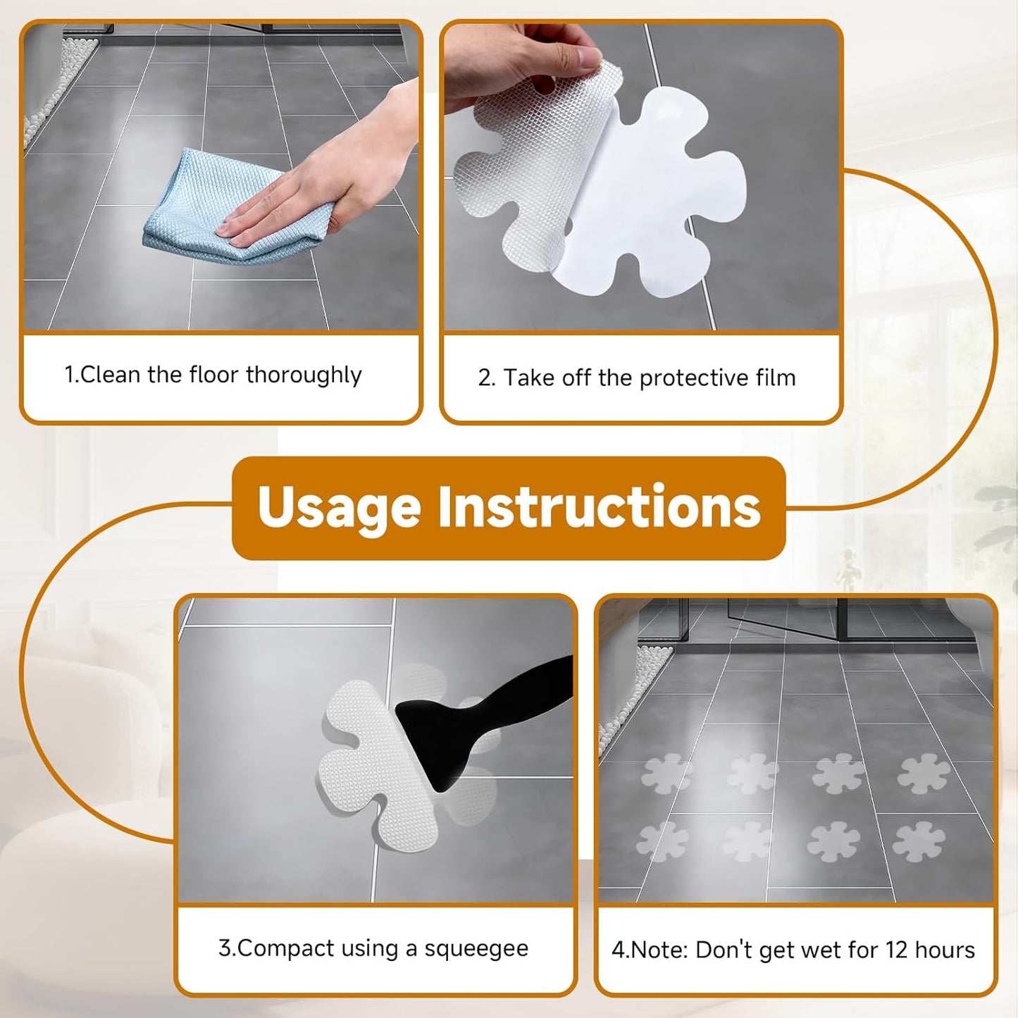 Non Slip Shower Stickers 12 Pcs, Anti Slip Flower Shape Bath Stickers Transparent Self-Adhesive Bathtub Stickers with Scraper Clear Anti Skid Tape for Floor Stairs Bath Shower Sliding Surfaces
