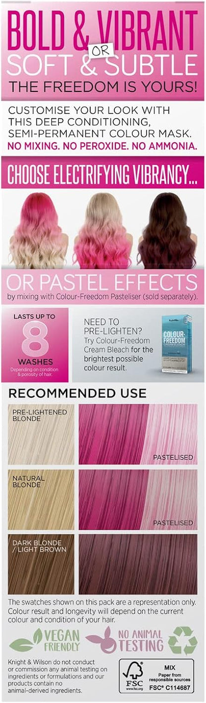 Knight &amp; Wilson Colour-Freedom 150ml Pink Pizazz Semi-Permanent Hair Colour - Ultra-Vibrant Vegan Friendly Colour Mask with Shine Booster Complex - Ammonia Free Colour Lasts Up To 6-10 Washes