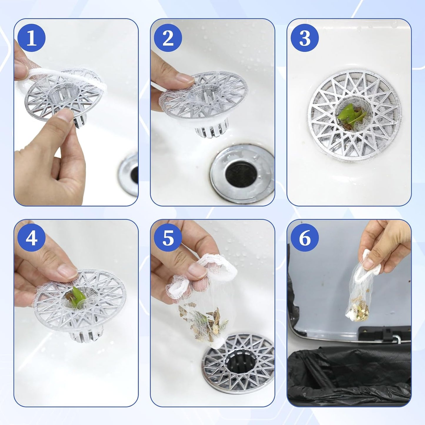 300 PCS Kitchen Disposable Strainer Sink Net Mesh Filter Bag Fits Sink Drain Strainer Scalability Elastic Anti-Clogging Bag for Collecting Kitchen Food Waste Leftover Garbage