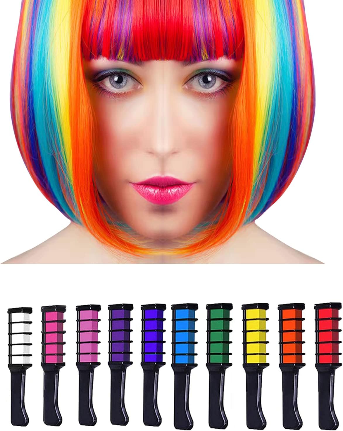 Hair Color Hair Chalk Dye Kit for Kids, Washable Non-Toxic Hair Dye for 3 4 5 6 7 8 9 10 Year Old, 10 Color Halloween, Party, Cosplay, Christmas, Birthday Girls Gift