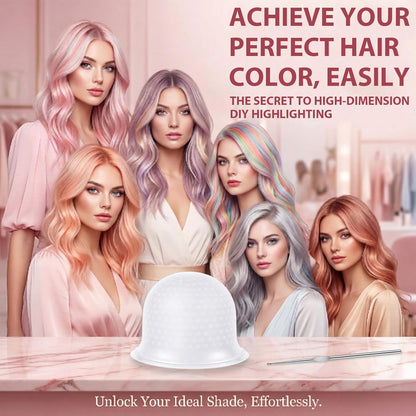 Hair Highlighting Kit with Highlighting Caps and Tools, 4PCS Professional Hair Streaking and Set for DIY Color, Salon Style Hair Highlights, Temporary or Semi Permanent Use