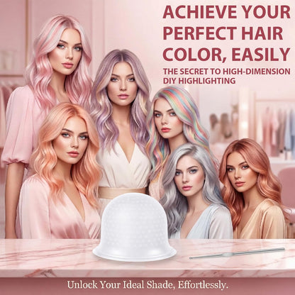 Hair Highlighting Kit with Highlighting Caps and Tools, 4PCS Professional Hair Streaking and Set for DIY Color, Salon Style Hair Highlights, Temporary or Semi Permanent Use