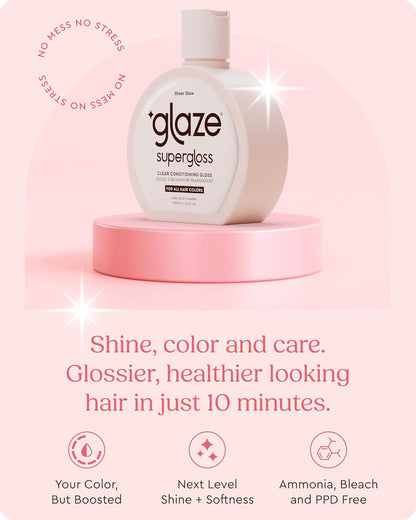 Glaze Supergloss Sheer Glow Clear Conditioning Gloss – Transparent Hair Gloss For All Hair Types &amp; Colours – Boosts Colour, Shine &amp; Hydration - 190ml