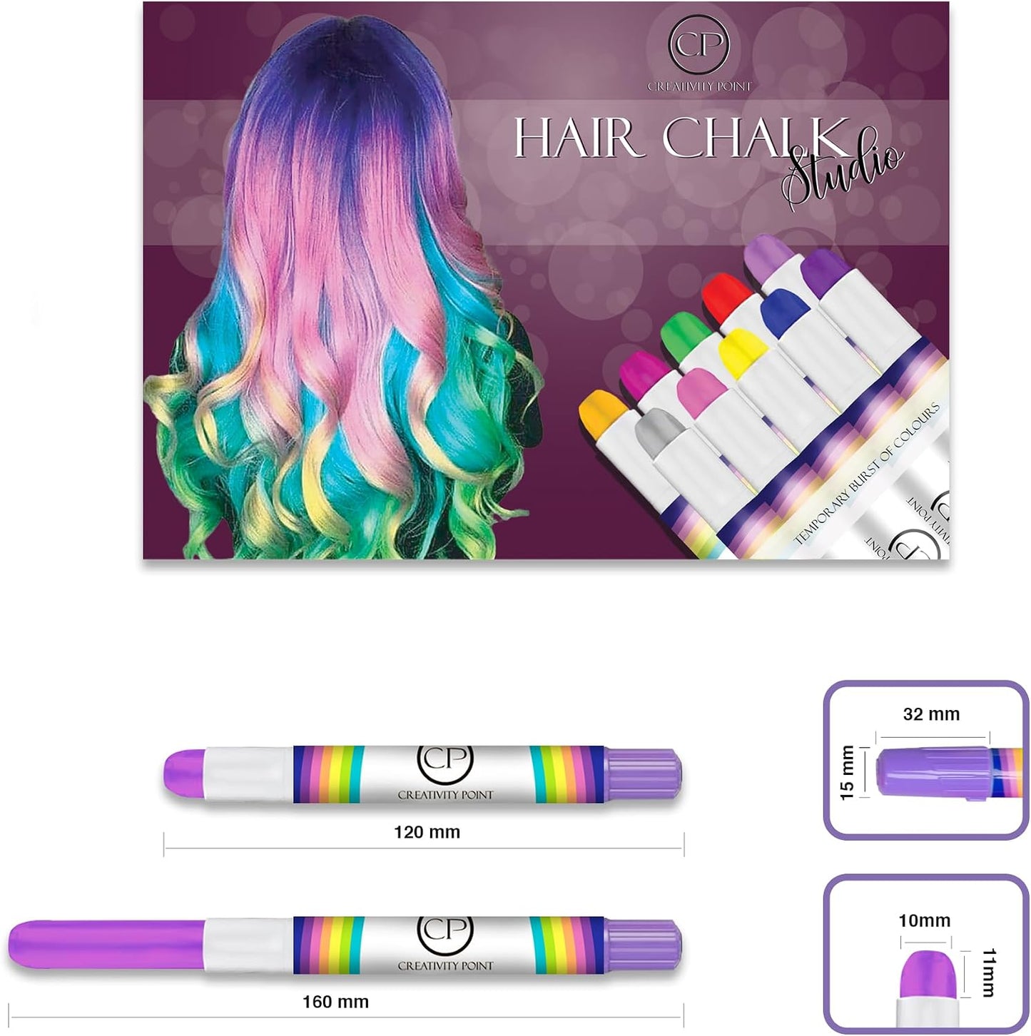 Hair Chalk Gift for Girls - 10 Pens Temporary Non-Toxic Easy Washable Hair Dye Colorful, Pens, Gift Birthday Party Girls