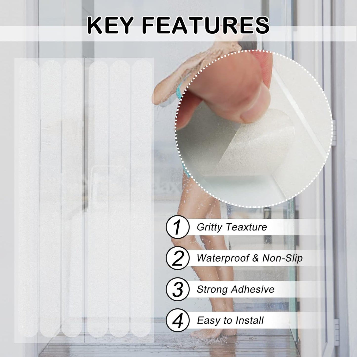 S&amp;X Non Slip Shower Stickers, 2cm x 28cm, 12 Strips Longer Anti Slip Bath Stickers - Fine Grit High Grip Surface, Clear