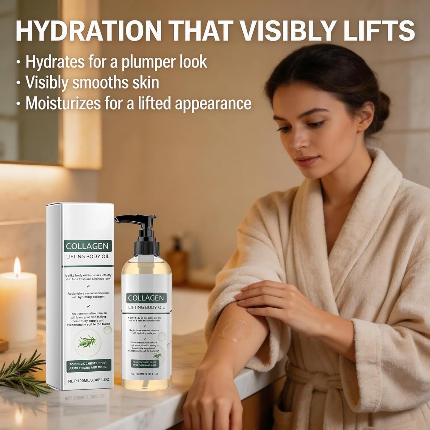 Collagen Oil for Skin Tightening, Collagen Lifting Body Oil, Moisturising Body Care for Smooth-Looking Skin, Lightweight Firming Oil for Neck, Arms, Thighs and More, 100ml