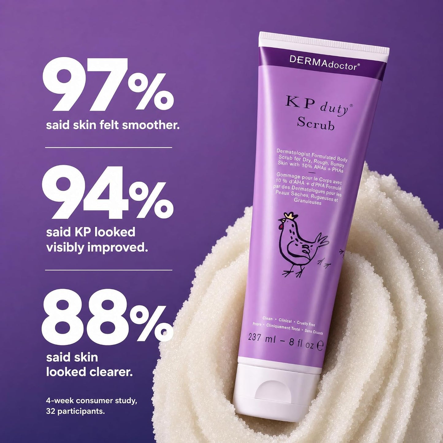 DERMAdoctor Strawberry Legs Treatment, KP Duty Body Scrub, 227g | 10% AHAs + PHAs, treats keratosis pilaris and rough bumpy skin, dermatologist formulated exfoliant (DR-KPS8)