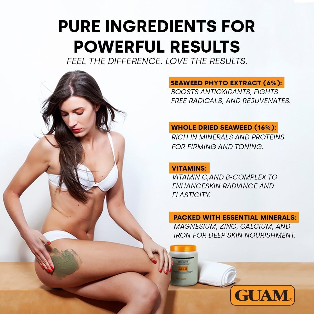 GUAM Seaweed Mud Stubborn &amp; Deeply Rooted Anti Cellulite Treatment - 500g Antioxidant Hot Body Mask Cellulite Remover for Legs &amp; Thighs - Skin Firming Cream to Reduce Imperfections &amp; Boost Circulation