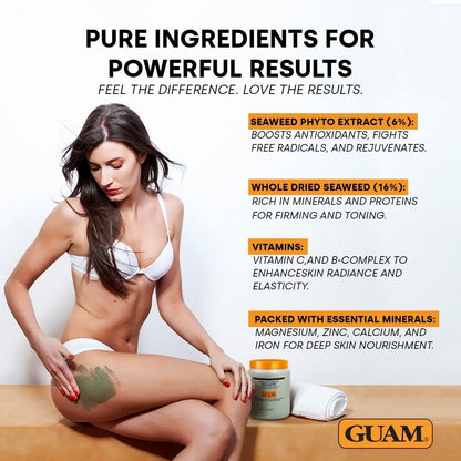 GUAM Seaweed Mud Stubborn &amp; Deeply Rooted Anti Cellulite Treatment - 500g Antioxidant Hot Body Mask Cellulite Remover for Legs &amp; Thighs - Skin Firming Cream to Reduce Imperfections &amp; Boost Circulation