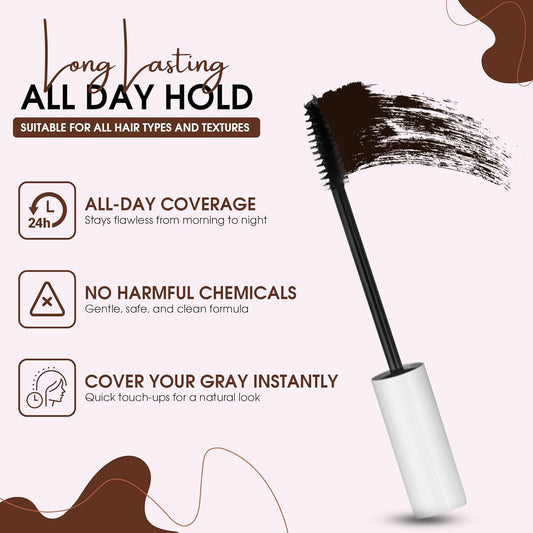 Grey Hair Root Cover Up Mascara | Instant Dark Brown Touch up Wand for Men &amp; Women, Quick Concealer Brush to Hide Grey Roots, Easy Temporary Hair Colour Solution (Dark Brown)