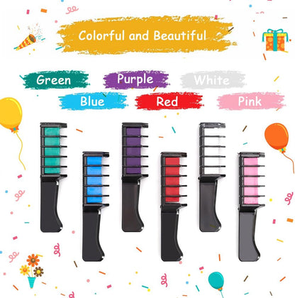 Hair Chalk Comb, 6 Pcs Temporary Non-Toxic Hair Coloring for Kids, Ideal Cosplay, Halloween, Carnival, Birthday Party Gifts for Girls Boys