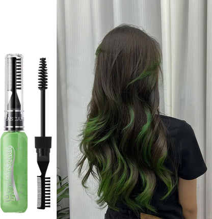 Green Hair Chalk Comb, Hot Color Eyelashes Mascara Wash Out, Coloured Hair Spray, Temporary Hair Dye for Men Washable, Christmas Party Cosplay Gifts for Women（15ml）