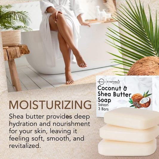 O Naturals Organic Soap Bar Set – Natural Bath &amp; Body Soap Bars for Women &amp; Men, Moisturizing Face and Body Bath Gift Collection, 3 Pack (Coconut and Shea Butter)
